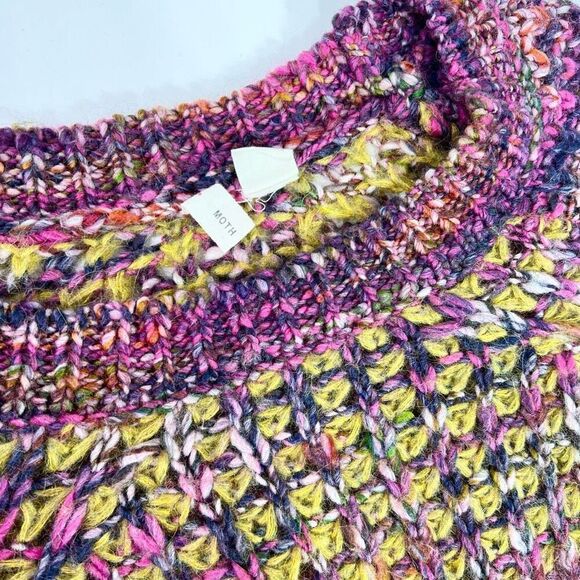 Moth Sweater Womens Medium Wool Mohair Chunky Knit Multicolor Rainbow cabin cozy - Picture 3 of 10